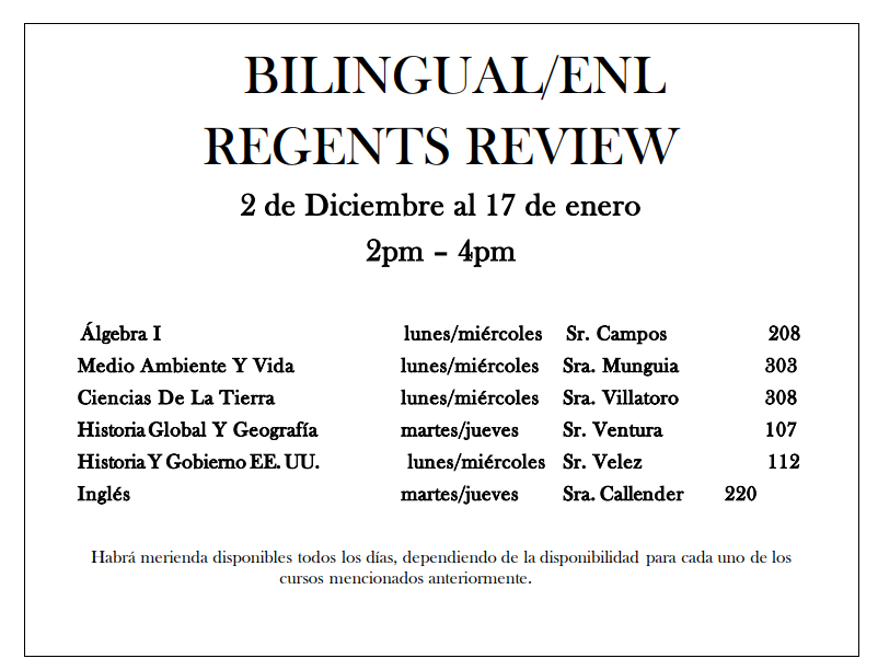 Bilingual/ENL Regents Review